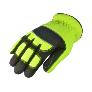 Hi-vis réfléchissant anti-vibration synthétique en cuir de travail des gants mécaniciens de sécurité
